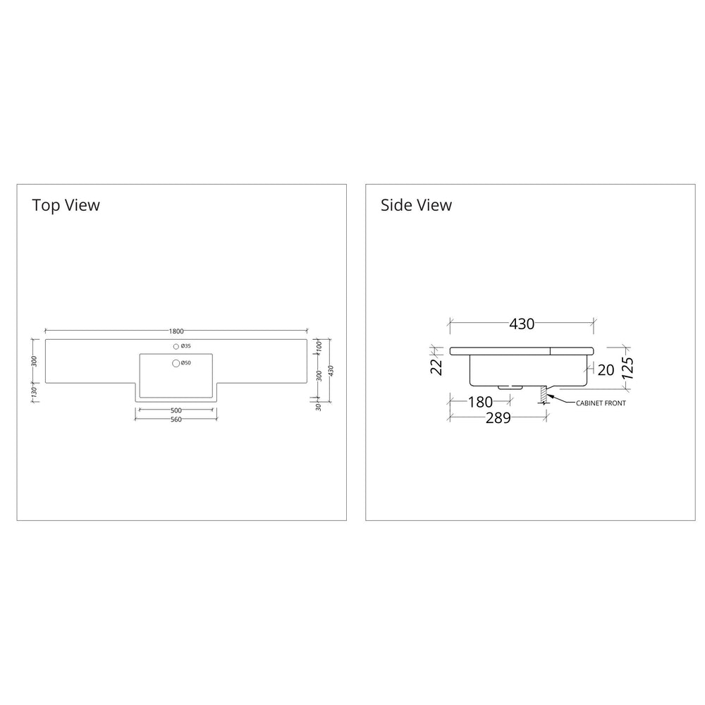 DUROCLASS MONACO FORWARD GLOSS WHITE SINGLE BOWL SEMI-RECESSED VANITY TOP (MULTIPLE SIZES AVAILABLE)