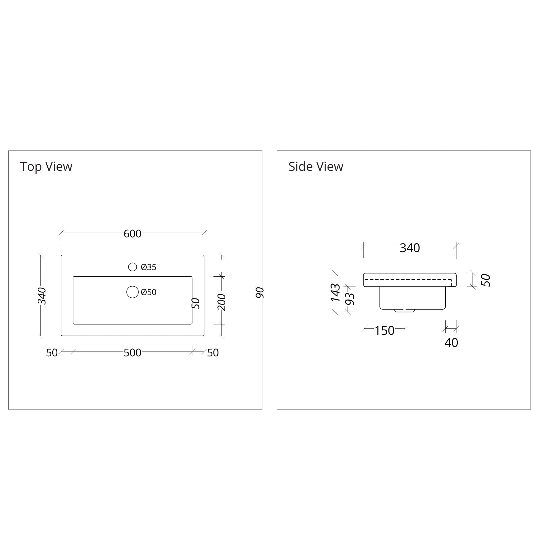 DUROCLASS MONACO MAJOR ENSUITE GLOSS WHITE SINGLE BOWL UNDERMOUNT VANITY TOP  (AVAILABLE IN 600MM AND 750MM)