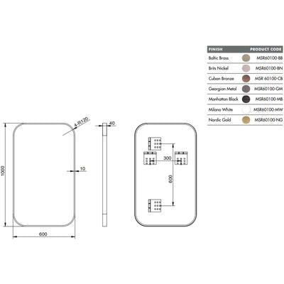 REMER MODERN CURVED RECTANGLE FRAMED MIRROR CUSTOM COLOURS 600X1000MM