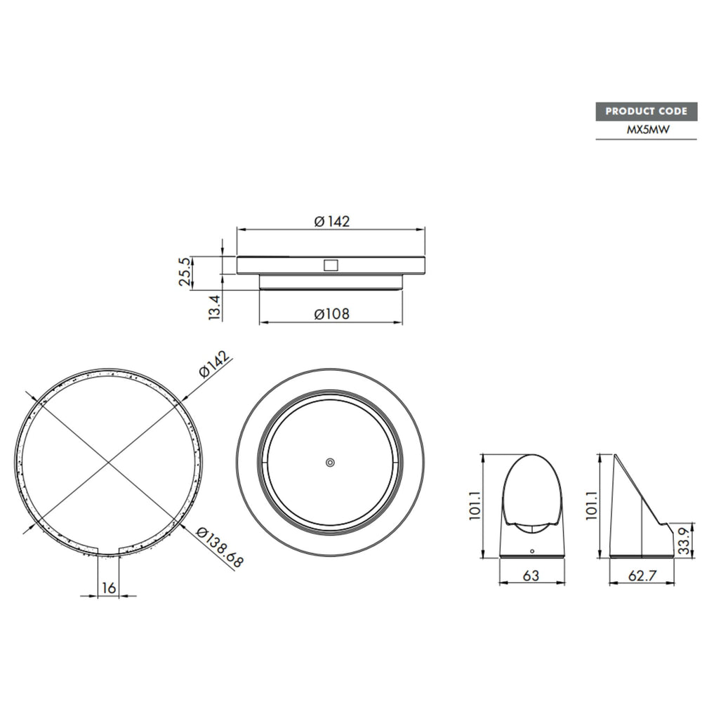 REMER SPHERE FRAMELESS LED MIRROR WITH PORTABLE MAGNIFIER 600X600MM