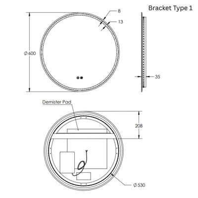REMER SPHERE FRAMELESS LED MIRROR WITH DEMISTER 600X600MM