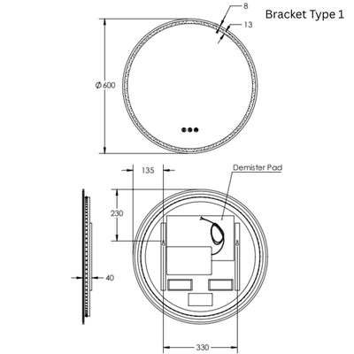 REMER SPHERE FRAMELESS LED MIRROR W/ DEMISTER & BLUETOOTH SPEAKERS 600X600MM