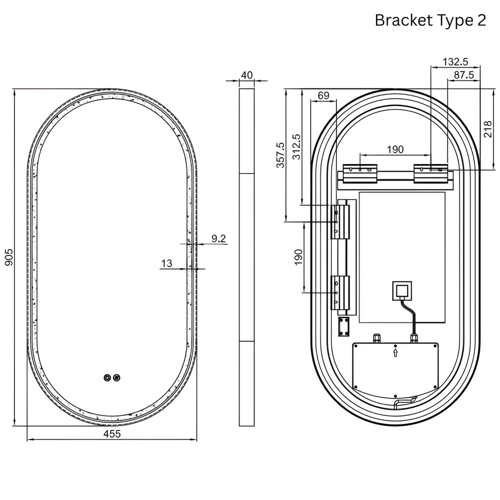 REMER GATSBY OVAL FRAMED LED MIRROR WITH DEMISTER CUSTOM COLOURS 450X900MM