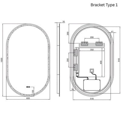 REMER GATSBY OVAL FRAMELESS LED MIRROR WITH DEMISTER 600X1000MM