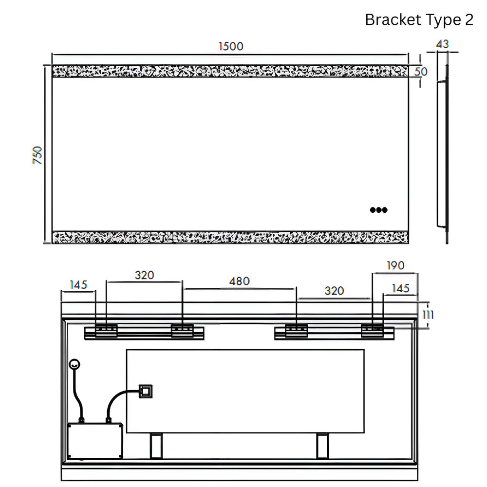 REMER MIRO RECTANGLE FRAMELESS LED MIRROR W/ DEMISTER & BLUETOOTH SPEAKERS 1500X750MM