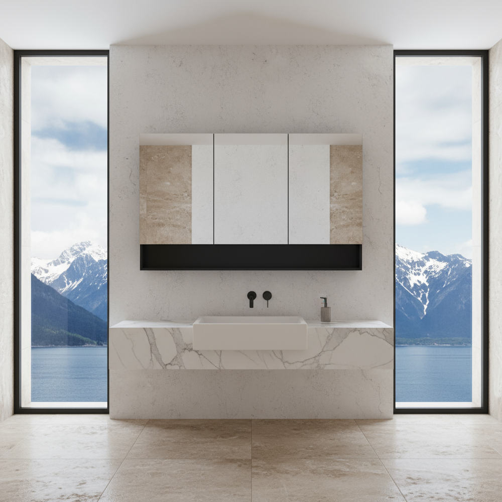 CETO FREMANTLE BLACK SHAVING CABINET 1198MM X 750MM
