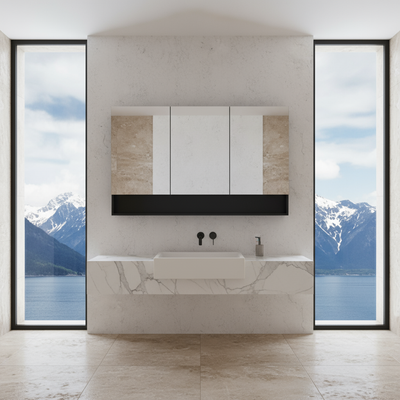 CETO FREMANTLE BLACK SHAVING CABINET 1198MM X 750MM