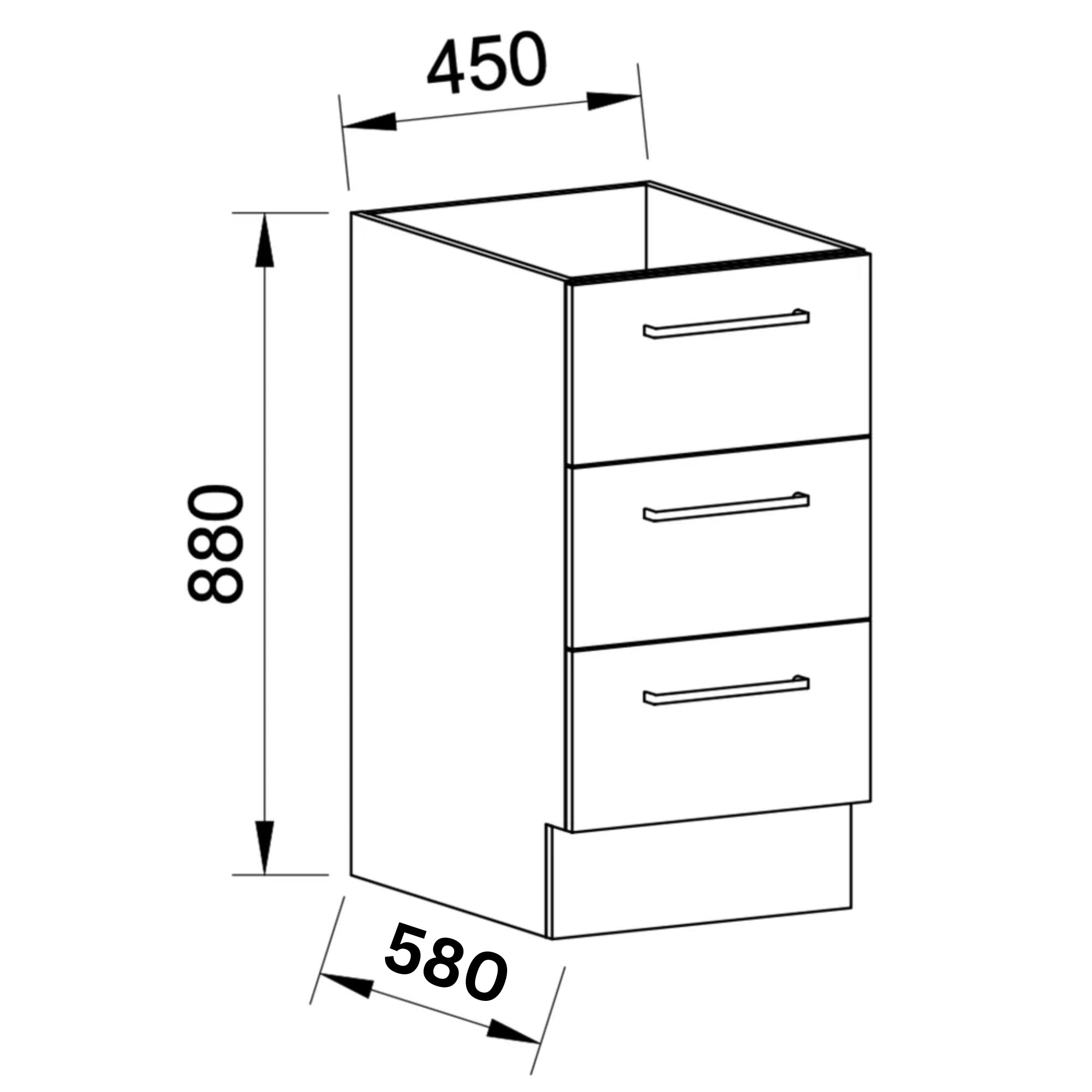 TIMBERLINE CUSTOM LAUNDRY BASE CABINET 450MM WITH 3 DRAWERS