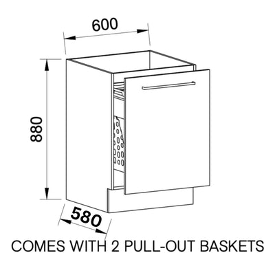 TIMBERLINE CUSTOM LAUNDRY BASE CABINET 600MM WITH TWO PULL-OUT BASKETS
