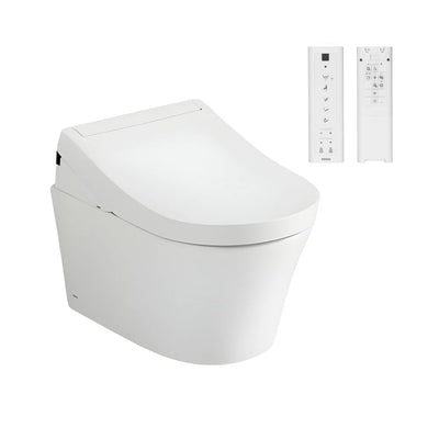 TOTO WALL HUNG RIMLESS TOILET AND S5 WASHLET W/ REMOTE CONTROL PACKAGE D-SHAPE GLOSS WHITE