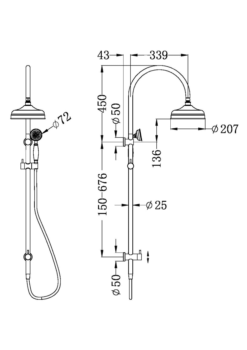 NERO YORK TWIN SHOWER AGED BRASS WITH WHITE PORCELAIN HAND SHOWER