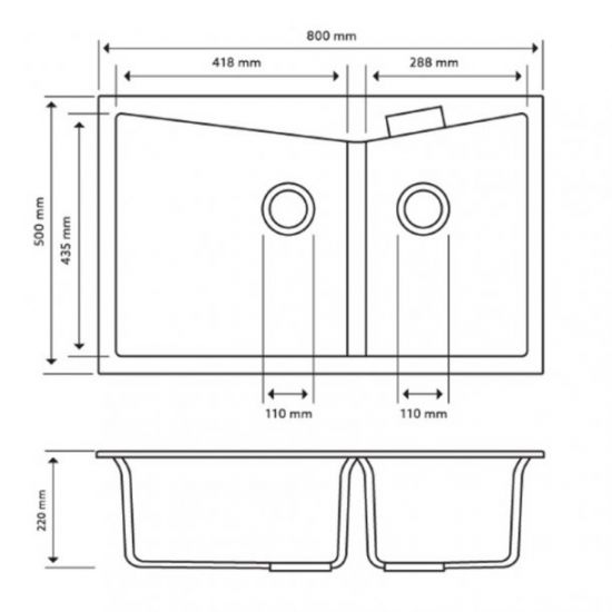 AQUAPERLA CARYSIL DOUBLE BOWL GRANITE KITCHEN SINK CONCRETE GREY 800MM