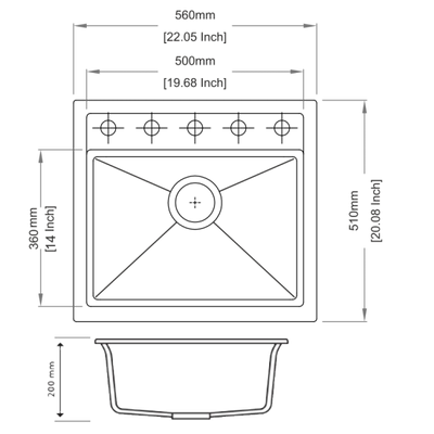 AQUAPERLA CARYSIL SINGLE BOWL GRANITE KITCHEN SINK BLACK 560MM