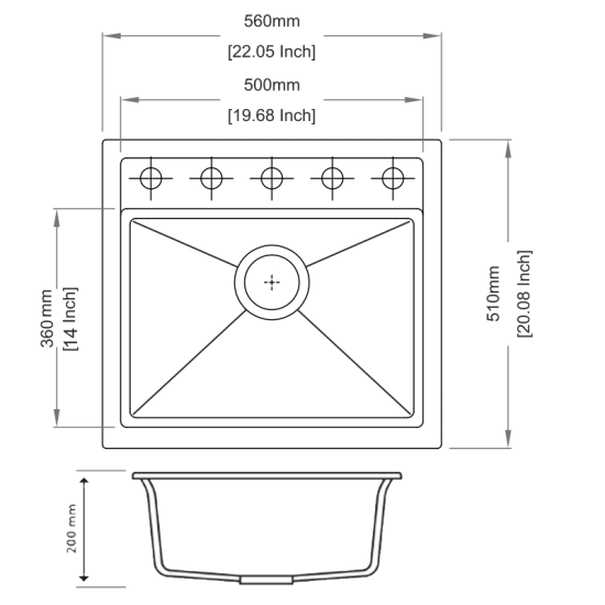 AQUAPERLA CARYSIL SINGLE BOWL GRANITE KITCHEN SINK CONCRETE GREY 560MM