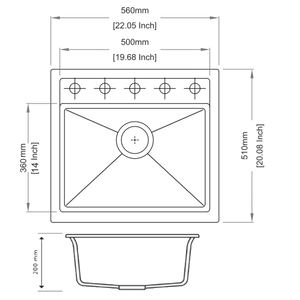 AQUAPERLA  SINGLE BOWL GRANITE KITCHEN SINK WHITE 560MM
