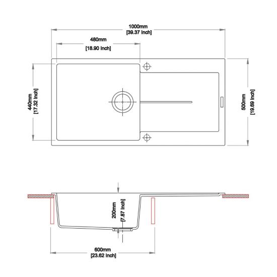 AQUAPERLA  TOP MOUNT SINGLE BOWL SINK WHITE GRANITE 1000MM