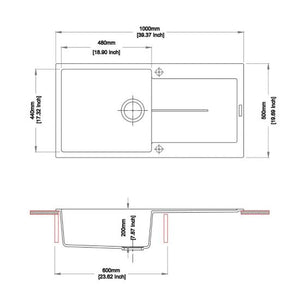 AQUAPERLA  TOP MOUNT SINGLE BOWL SINK WHITE GRANITE 1000MM