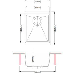 AQUAPERLA  SINGLE BOWL UNDERMOUNT SINK BLACK 370MM