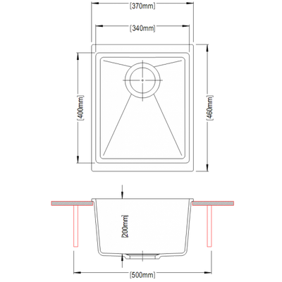 AQUAPERLA CARYSIL SINGLE BOWL UNDERMOUNT SINK BLACK 370MM