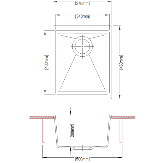 AQUAPERLA CARYSIL SINGLE BOWL UNDERMOUNT SINK BLACK 370MM