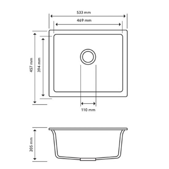 CARYSIL  SINGLE BOWL GRANITE KITCHEN SINK CONCRETE GREY 533MM