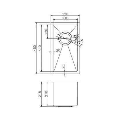 AQUAPERLA T304 HANDMADE SINGLE BOWL SINK GUN METAL GREY 250MM