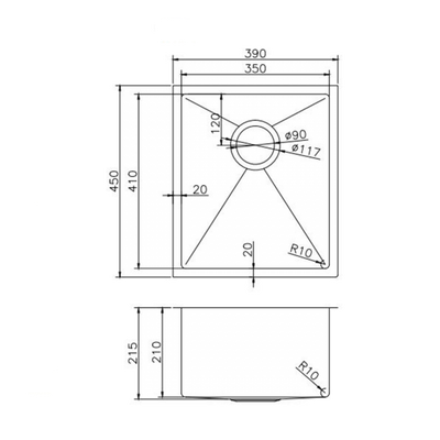 AQUAPERLA T304 HANDMADE SINGLE BOWL SINK GUN METAL 390MM