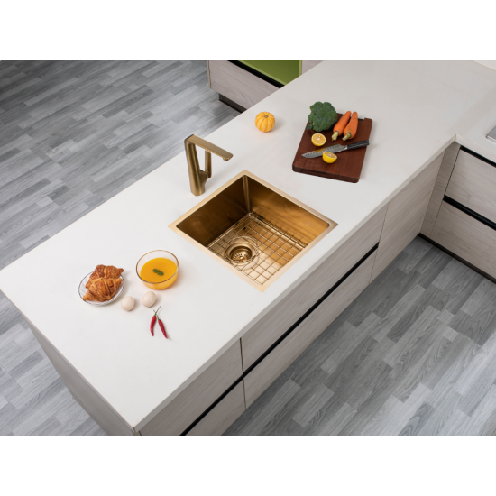 AQUAPERLA T304 HANDMADE SINGLE BOWL SINK BRUSHED GOLD 390MM