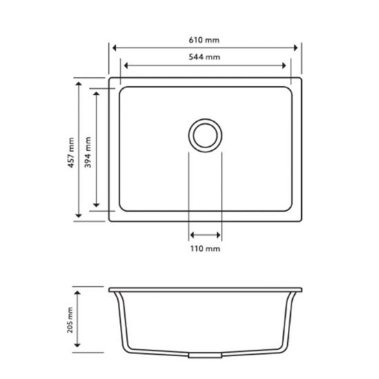 AQUAPERLA CARYSIL SINGLE BIG BOWL GRANITE KITCHEN SINK WHITE 610MM