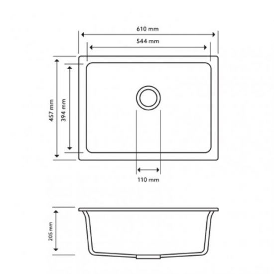 AQUAPERLA CARYSIL SINGLE BIG BOWL GRANITE KITCHEN SINK BLACK 610MM