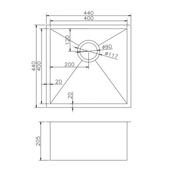 AQUAPERLA T304 HANDMADE SINGLE BOWL SATIN STAINLESS STEEL SINK 440MM