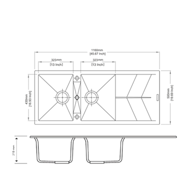 AQUAPERLA CARYSIL DOUBLE BOWL GRANITE DRAINBOARD KITCHEN SINK BLACK 1160MM
