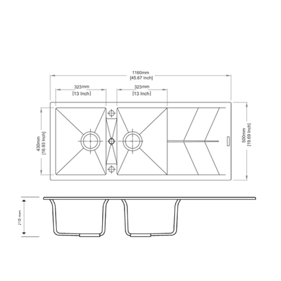 AQUAPERLA CARYSIL DOUBLE BOWL GRANITE DRAINBOARD KITCHEN SINK BLACK 1160MM