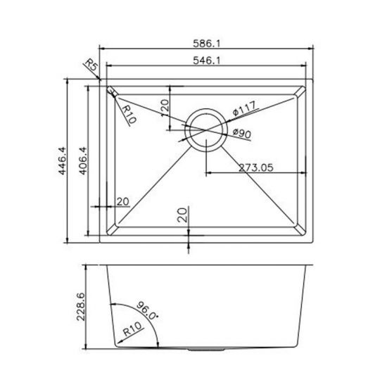 AQUAPERLA T304 HANDMADE SINGLE BOWL KITCHEN SINK STAINLESS STEEL 586MM