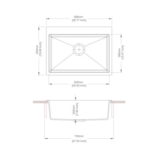 AQUAPERLA  SINGLE BOWL KITCHEN SINK BLACK 680MM