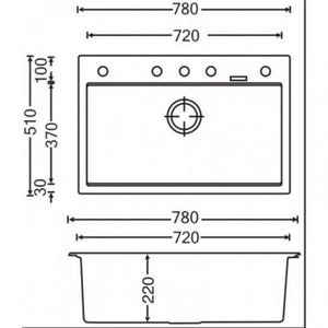 AQUAPERLA  SINGLE BOWL GRANITE STONE KITCHEN SINK BLACK 780MM