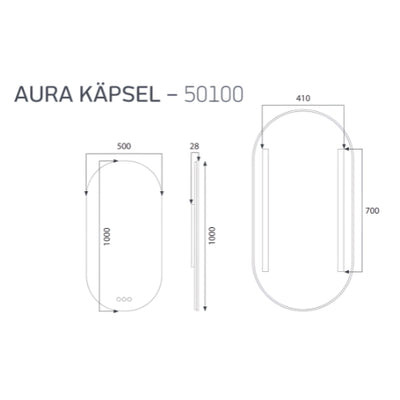 RADIANT HEATING AURA KÄPSEL LED MIRROR BRUSHED BRONZE 545X1095MM