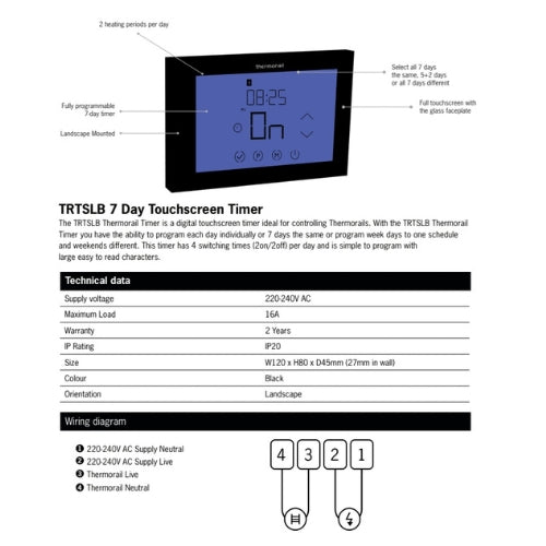 THERMOGROUP LANDSCAPE TOUCH SCREEN 7 DAY TIMER BLACK 120MM