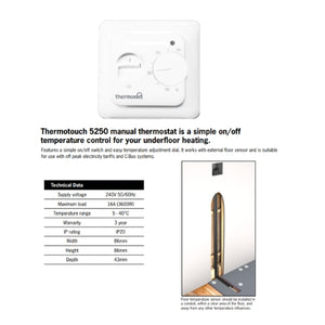 THERMOGROUP THERMOTOUCH MANUAL THERMOSTAT WHITE