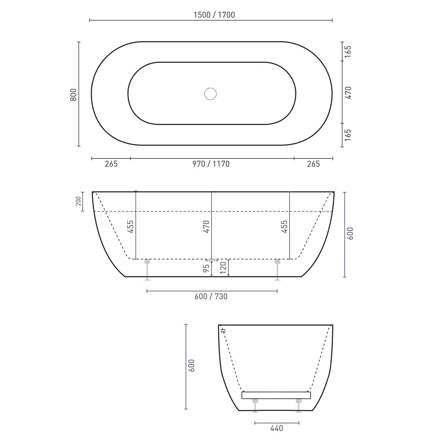 DECINA VALENTINA FREESTANDING BATH GLOSS WHITE (AVAILABLE IN 1500MM AND 1700MM)