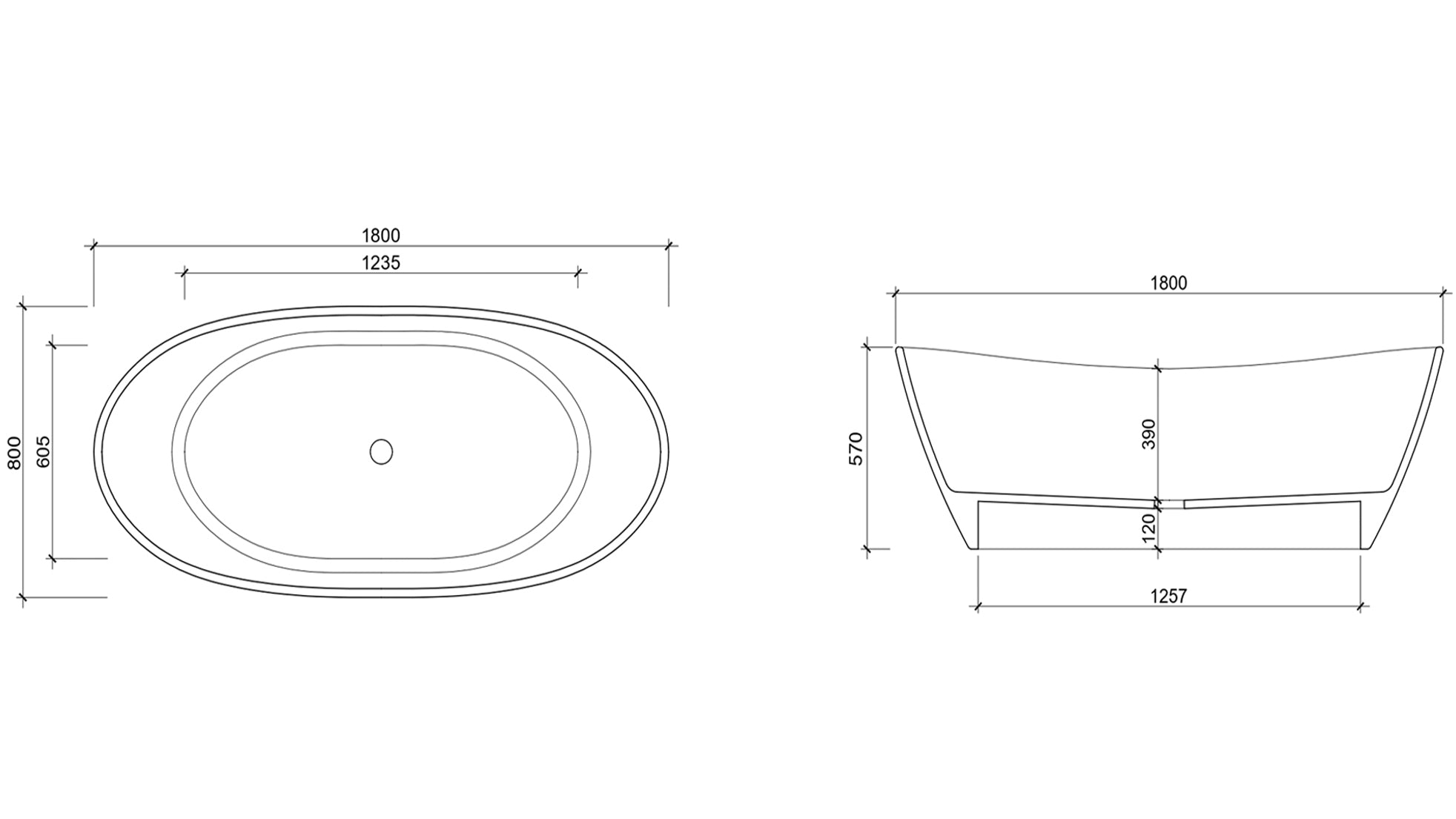 VEROTTI MALIBU FREESTANDING CONCRETE BATH MATTE GREY 1800MM