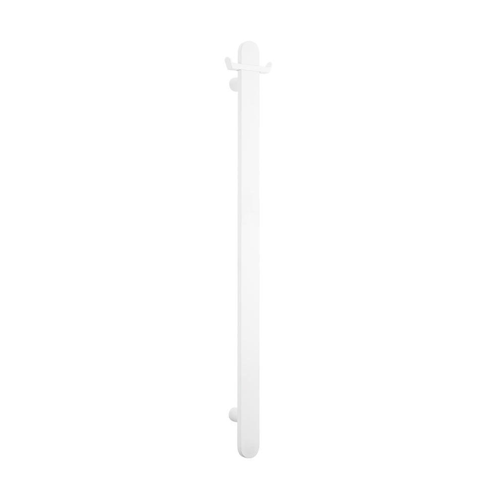 RADIANT HEATING VERTICAL FLAT BAR HEATED SINGLE TOWEL RAIL MATTE WHITE 930MM