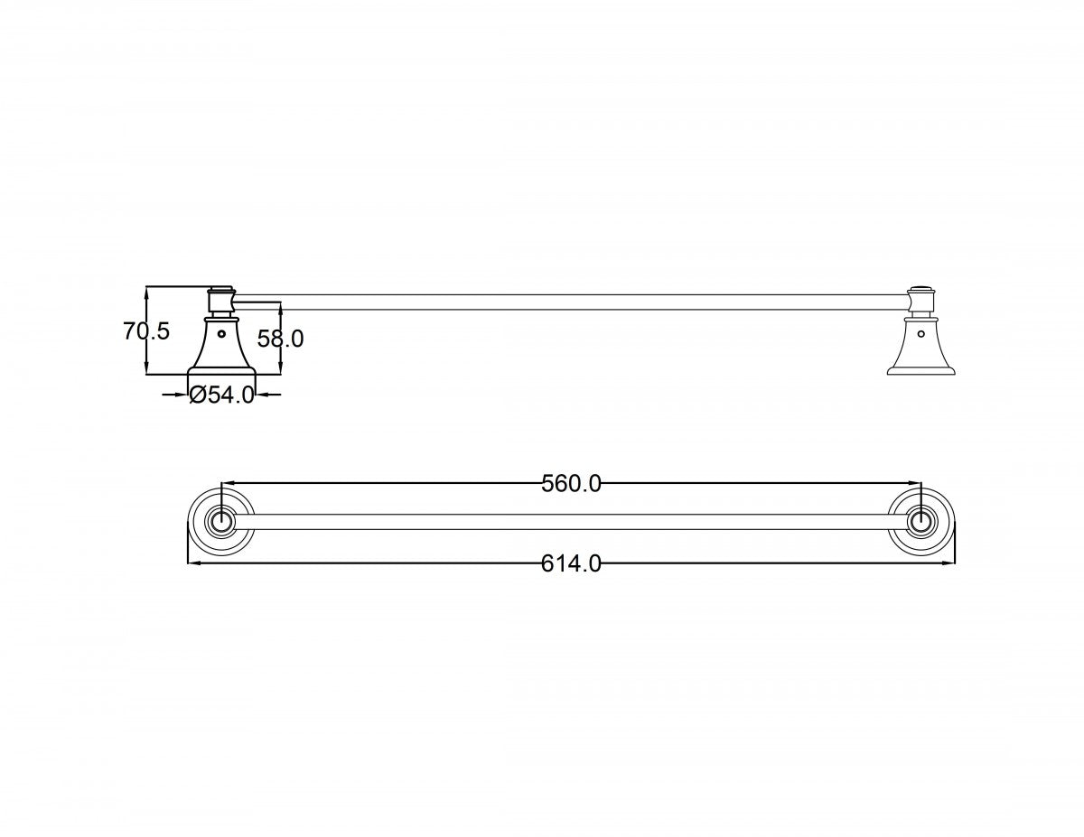 IKON CLASICO NON-HEATED SINGLE TOWEL RAIL BRUSHED NICKEL 600MM