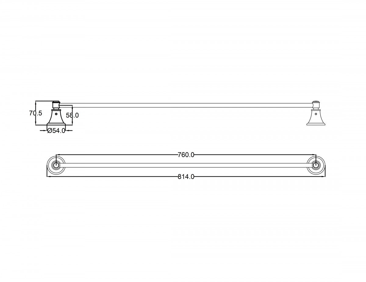 IKON CLASICO NON-HEATED SINGLE TOWEL RAIL BRUSHED NICKEL 800MM