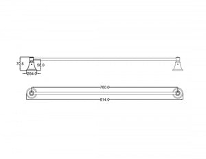 IKON CLASICO NON-HEATED SINGLE TOWEL RAIL BRUSHED NICKEL 800MM