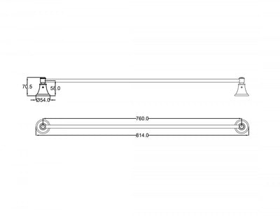 IKON CLASICO NON-HEATED SINGLE TOWEL RAIL BRUSHED NICKEL 800MM