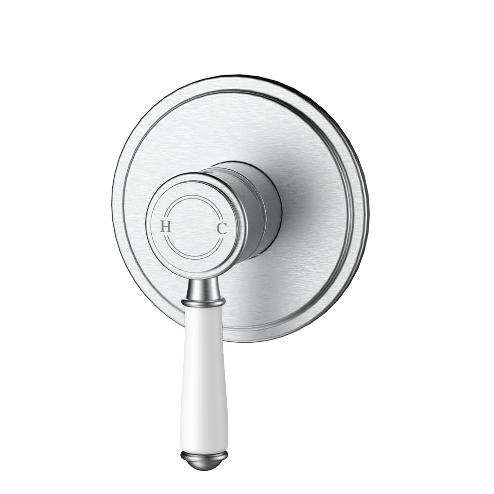 IKON CLASICO LEAD FREE WALL MIXER TRIM KITS WITH ROUGH IN BODY 115MM CERAMIC HANDLE BRUSHED NICKEL