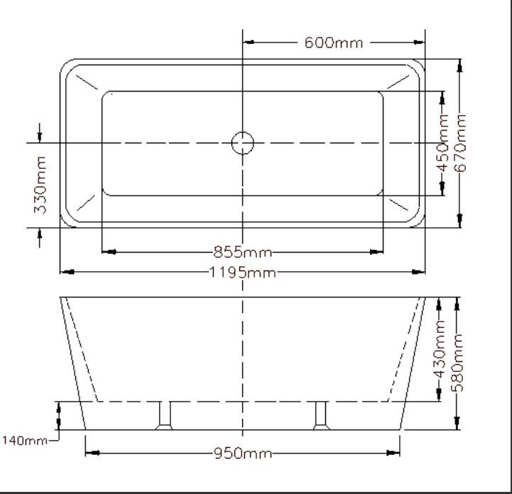 POSEIDON QUBIST RECTANGLE FREE STANDING BATH GLOSS WHITE 1200MM