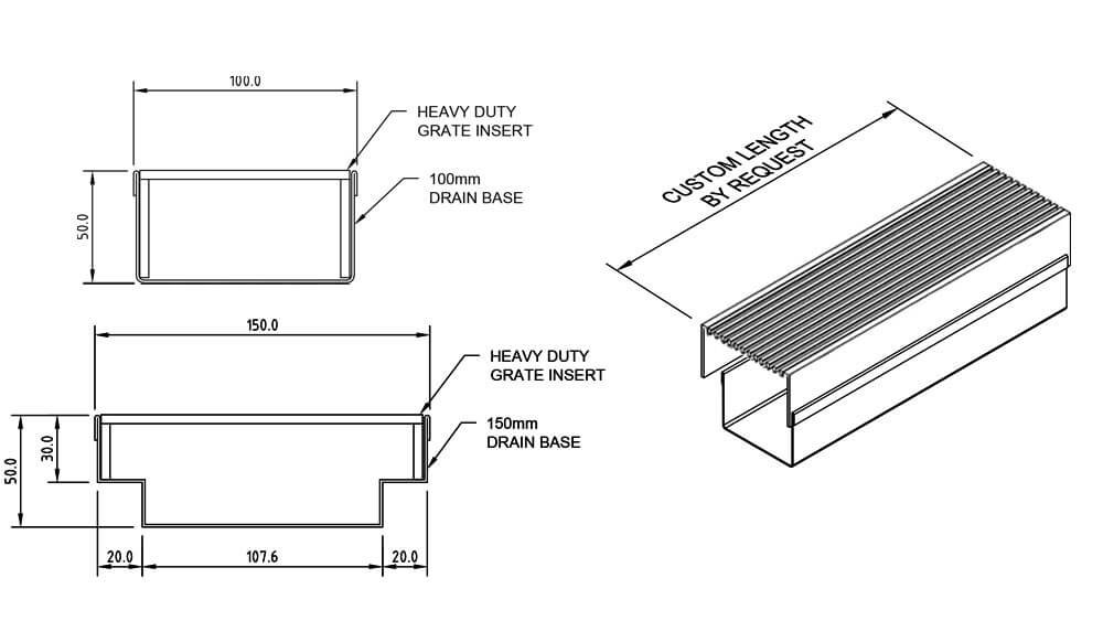 GRATES2GO HEAVY DUTY GRATE AND CHANNEL STAINLESS STEEL 1000MM (CUSTOM AVAILABLE)