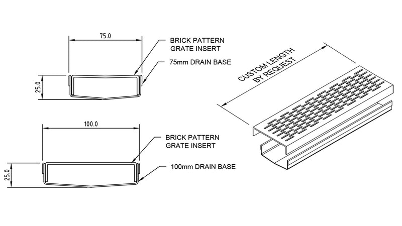 GRATES2GO BRICK PATTERN GRATE AND CHANNEL STAINLESS STEEL 1000MM